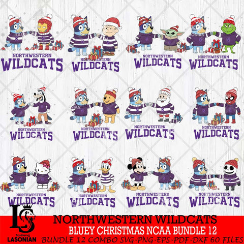 Northwestern Wildcats  Bluey friends christmas NCAA Bundle File Cut,Bundle NCAA SVG DXF EPS PNG FILE, Digital Download,Instant Download, Silhouette