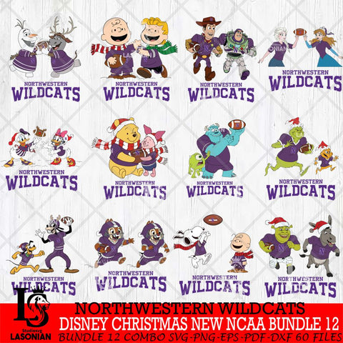 Northwestern Wildcats  Disney Christmas New NCAA Bundle 12 Cricut,Christmas SVG DXF EPS PNG FILE, BUNDLE NCAA Digital Download,Instant Download, Silhouette
