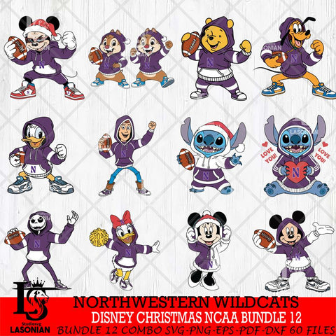 Northwestern Wildcats  Disney christmas NCAA Bundle File Cut, Bundle NCAA SVG DXF EPS PNG FILE, Digital Download , Criucut , Silhouette