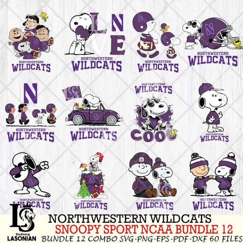 Northwestern Wildcats  Snoopy NCAA Bundle 12 SVG Svg Eps Dxf Png File, Digital Download