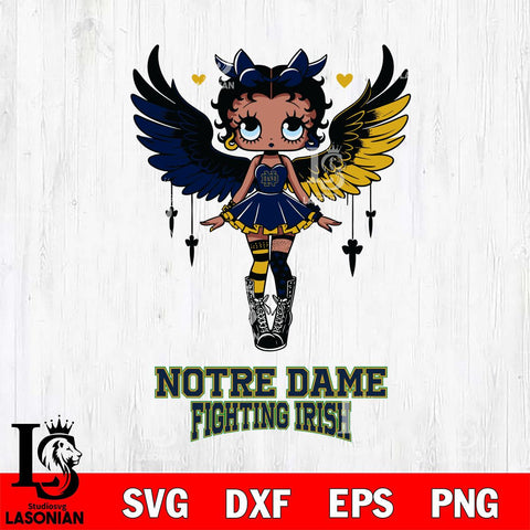 Notre Dame Fighting Irish Anglel Black Fan Girl Betty Boop, Svg Eps Dxf Png File, Digital Download