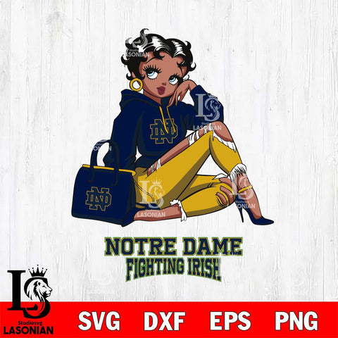Notre Dame Fighting Irish Awesome Black Fan Girl Betty Boop, Svg Eps Dxf Png File, Digital Download