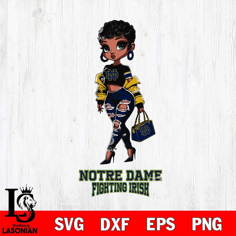 Notre Dame Fighting Irish Beautiful Black Fan Girl, Svg Eps Dxf Png File, Digital Download