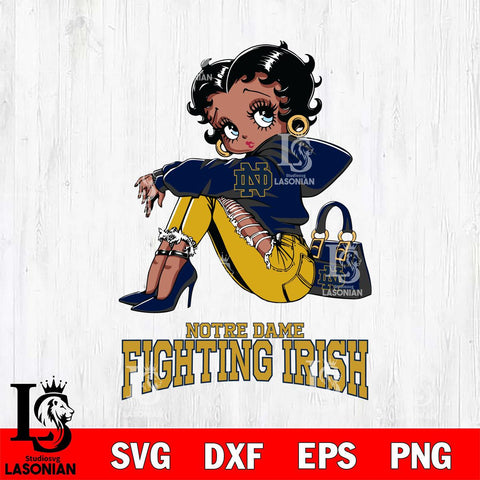 Notre Dame Fighting Irish Betty Boop Black Fan Girl Svg Eps Dxf Png File, Digital Download, Instant Download