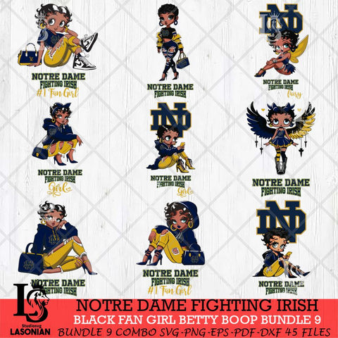 Notre Dame Fighting Irish Black Fan Girl Betty Boop Bundle 9, Svg Eps Dxf Png File, Digital Download