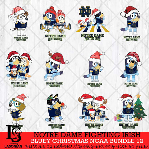 Notre Dame Fighting Irish Bluey Christmas NCAA Bundle 12 Cricut File Cut Files , Bluey Cricut , Christmas Svg , Bluey svg , Digital Download, dxf eps png pdf file