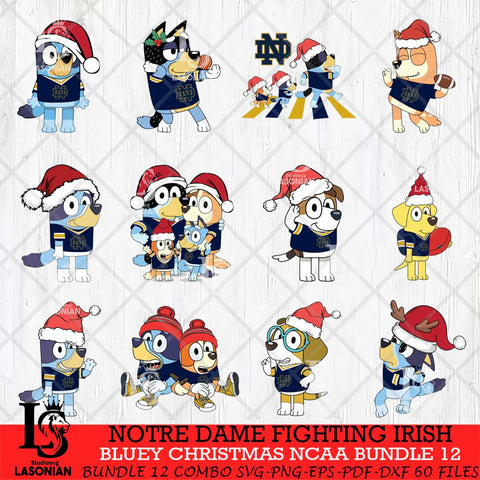 Notre Dame Fighting Irish Bluey Christmas NCAA Bundle 12 SVG Eps Dxf Png File, Digital Download, Instant Download