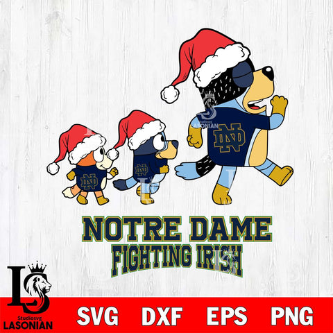 Notre Dame Fighting Irish Bluey Family Christmas Svg Eps Dxf Png File, Digital Download