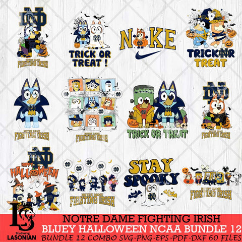 Notre Dame Fighting Irish Bluey Halloween NCAA 12 SVG Eps Dxf Png File, Bundle NCAA svg, Digital Download, Instant Download
