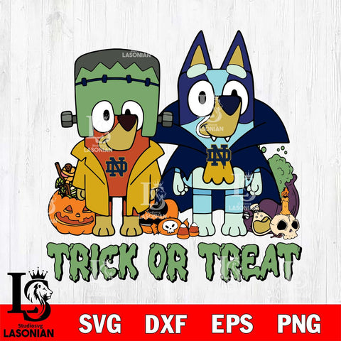 Notre Dame Fighting Irish Bluey Halloween Trick or Treat Svg Eps Dxf Png File, Digital Download, Instant Download