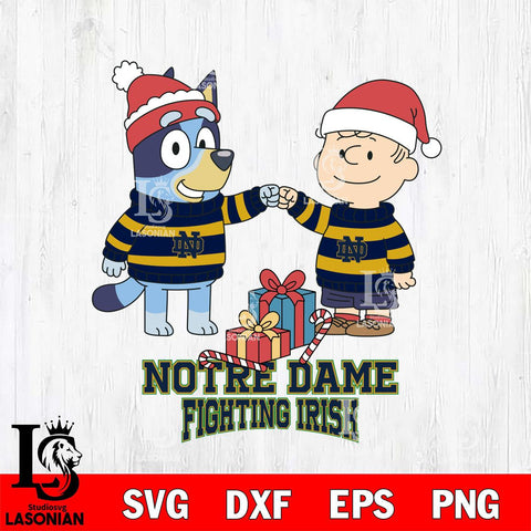 Notre Dame Fighting Irish Bluey With Charlie Brown Christmas File Cut, NCAA SVG DXF EPS PNG FILE, Digital Download,Instant Download, Silhouette