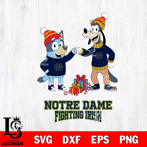 Notre Dame Fighting Irish Bluey With Goofy Christmas File Cut, NCAA SVG DXF EPS PNG FILE, Digital Download,Instant Download, Silhouette