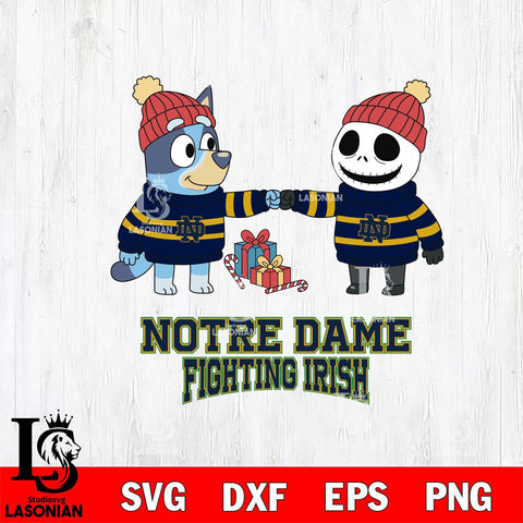 Notre Dame Fighting Irish Bluey With Jack Skellington Christmas File Cut, NCAA SVG DXF EPS PNG FILE, Digital Download,Instant Download, Silhouette