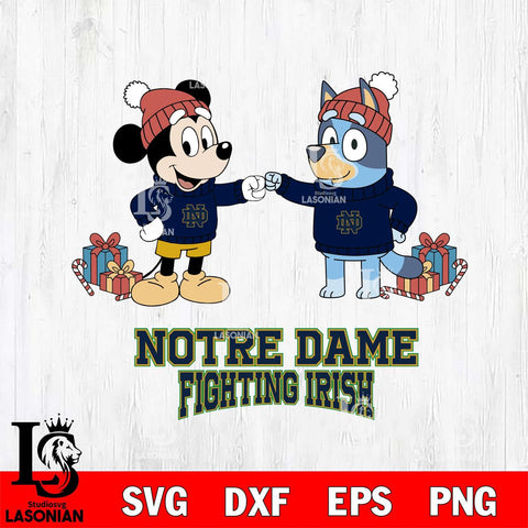 Notre Dame Fighting Irish Bluey With Mickey Christmas File Cut, NCAA SVG DXF EPS PNG FILE, Digital Download,Instant Download, Silhouette