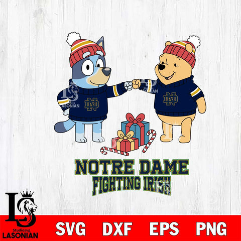 Notre Dame Fighting Irish Bluey With Winnie The Pooh Christmas File Cut, NCAA SVG DXF EPS PNG FILE, Digital Download,Instant Download, Silhouette