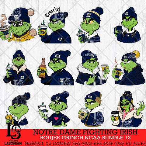 Notre Dame Fighting Irish Boujee Grinch NCAA Bundle 12 SVG Eps Dxf Png File, Digital Download, Instant Download