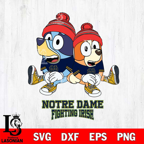 Notre Dame Fighting Irish Christmas Bluey & Bingo Sit Cut Files,Bluey Cricut,Christmas Svg , Bluey svg , Digital Download, dxf eps png pdf file