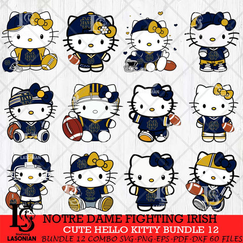Notre Dame Fighting Irish Cute Hello Kitty Bundle 12 SVG Eps Dxf Png File, NCAA Bundle svg, Digital Download, Instant Download