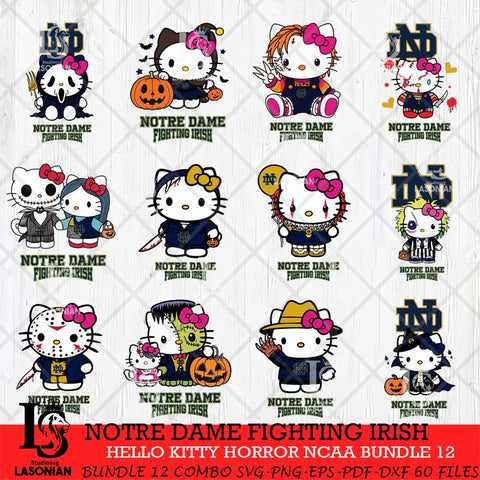 Notre Dame Fighting Irish Hello Kitty Horror NCAA Bundle 12 SVG Svg Eps Dxf Png File, Digital Download