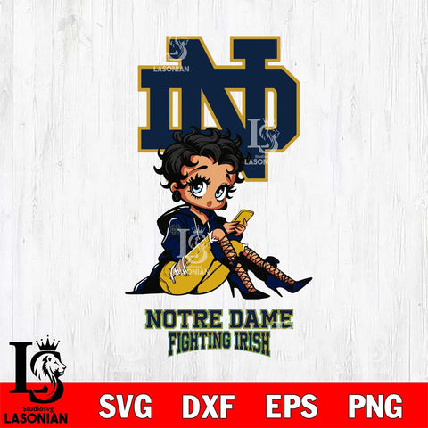 Notre Dame Fighting Irish Style Black Fan Girl Betty Boop, Svg Eps Dxf Png File, Digital Download