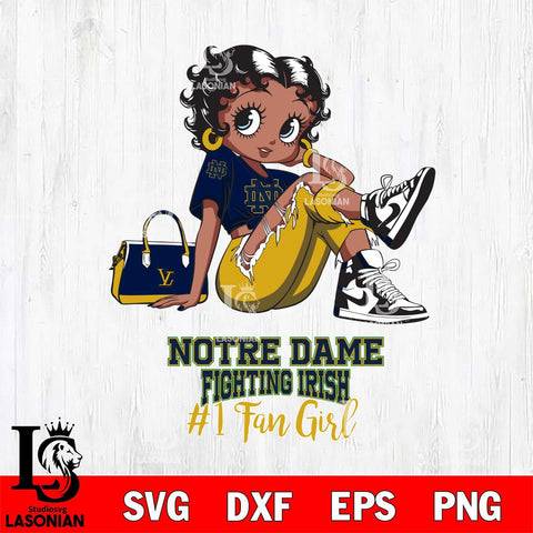 Notre Dame Fighting Irish #1 Black Fan Girl Betty Boop, Svg Eps Dxf Png File, Digital Download