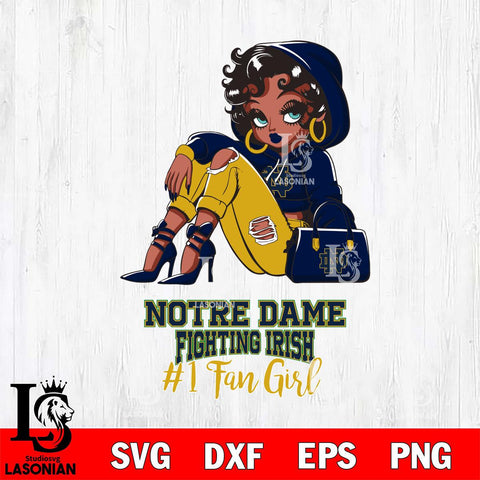 Notre Dame Fighting Irish #1 beauty Black Fan Girl, Svg Eps Dxf Png File, Digital Download