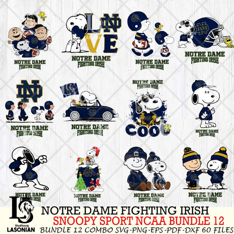 Notre Dame Fighting Irish  Snoopy NCAA Bundle 12 SVG Svg Eps Dxf Png File, Digital Download