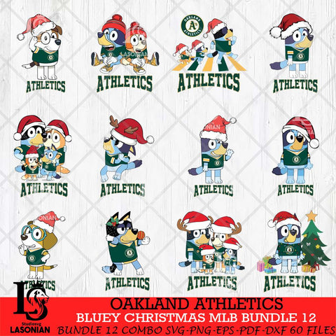 Oakland Athletics Bluey Christmas MLB Bundle 12 file Cricut , Bluey Cricut , Christmas Svg , Bluey svg , Digital Download, dxf eps png pdf file