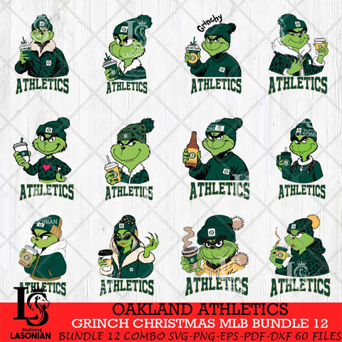 Oakland Athletics Grinch Christmas MLB Bundle 12 Cut Files Cricut, Svg Dxf Eps Png file , Silhouette