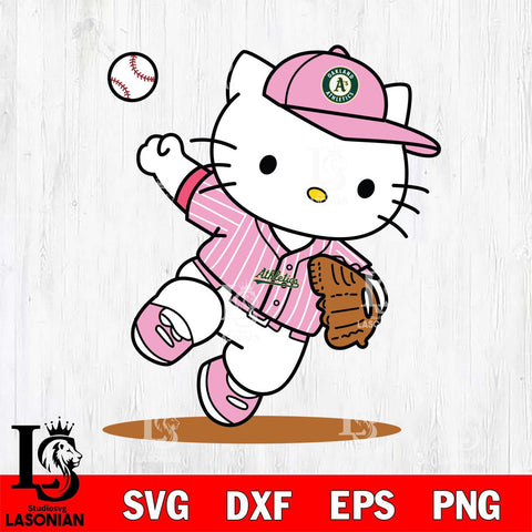 Oakland Athletics Hello Kitty pink Throws the baseball SVG DXF EPS PNG FILE, MLB File Cut,Hello Kitty Digital Download,Instant Download, Silhouette