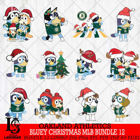 Oakland Athletics  Bluey Christmas MLB Bundle 12 Svg Eps Dxf Png File, Digital Download, Instant Download