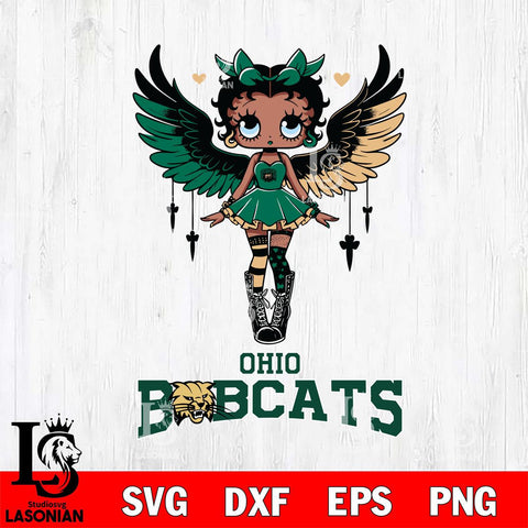 Ohio Bobcats Anglel Black Fan Girl Betty Boop, Svg Eps Dxf Png File, Digital Download
