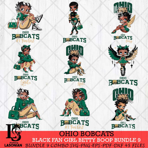 Ohio Bobcats Black Fan Girl Betty Boop Bundle 9, Svg Eps Dxf Png File, Digital Download