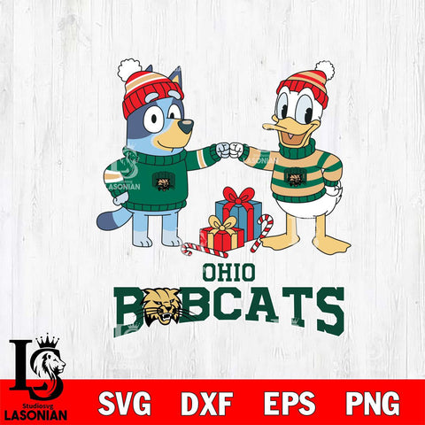 Ohio Bobcats Bluey With Donald Duck Christmas File Cut, NCAA SVG DXF EPS PNG FILE, Digital Download,Instant Download, Silhouette
