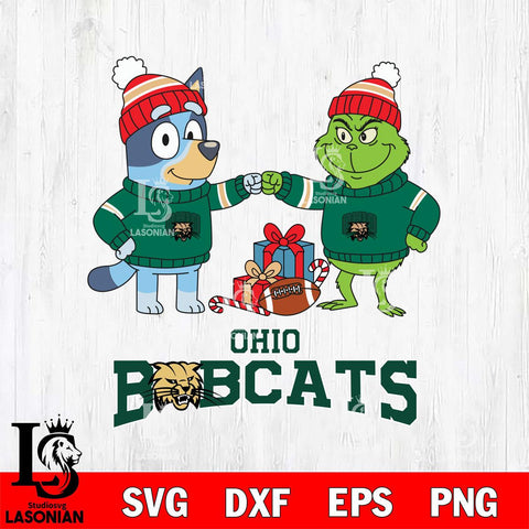 Ohio Bobcats Bluey With Grinch Christmas File Cut, NCAA SVG DXF EPS PNG FILE, Digital Download,Instant Download, Silhouette