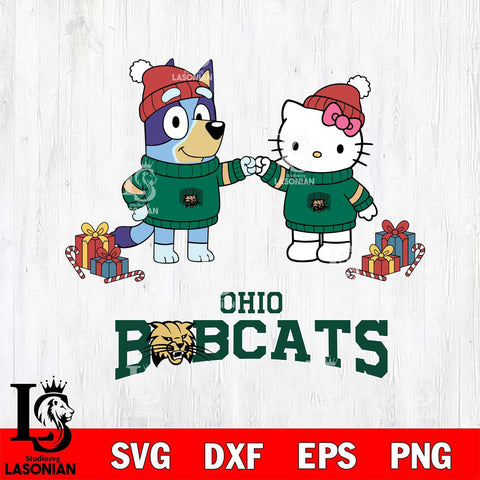 Ohio Bobcats Bluey With Hello kitty Christmas File Cut, NCAA SVG DXF EPS PNG FILE, Digital Download,Instant Download, Silhouette