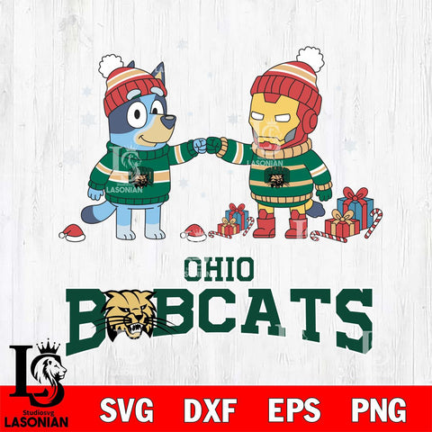 Ohio Bobcats Bluey With Iron man Christmas File Cut, NCAA SVG DXF EPS PNG FILE, Digital Download,Instant Download, Silhouette
