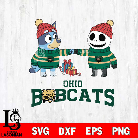 Ohio Bobcats Bluey With Jack Skellington Christmas File Cut, NCAA SVG DXF EPS PNG FILE, Digital Download,Instant Download, Silhouette