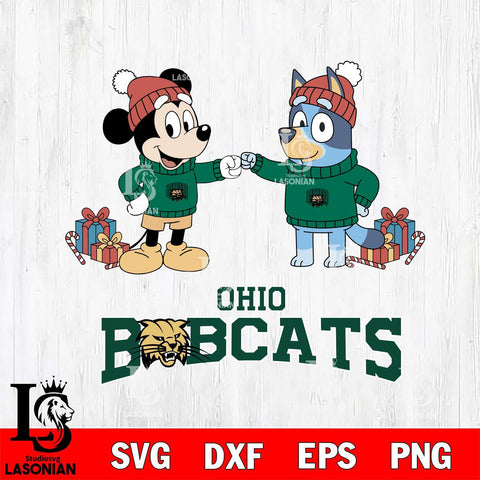 Ohio Bobcats Bluey With Mickey Christmas File Cut, NCAA SVG DXF EPS PNG FILE, Digital Download,Instant Download, Silhouette