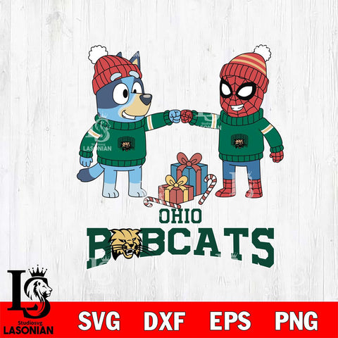 Ohio Bobcats Bluey With Spider man Christmas File Cut, NCAA SVG DXF EPS PNG FILE, Digital Download,Instant Download, Silhouette