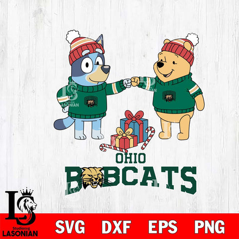 Ohio Bobcats Bluey With Winnie The Pooh Christmas File Cut, NCAA SVG DXF EPS PNG FILE, Digital Download,Instant Download, Silhouette
