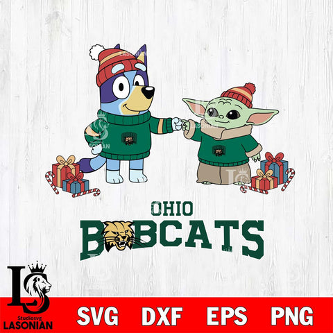 Ohio Bobcats Bluey With Yoda Christmas File Cut, NCAA SVG DXF EPS PNG FILE, Digital Download,Instant Download, Silhouette
