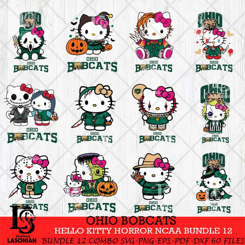 Ohio Bobcats Hello Kitty Horror NCAA Bundle 12 SVG Svg Eps Dxf Png File, Digital Download