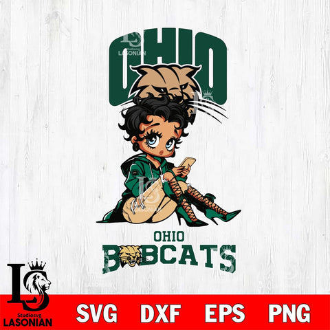 Ohio Bobcats Style Black Fan Girl Betty Boop, Svg Eps Dxf Png File, Digital Download