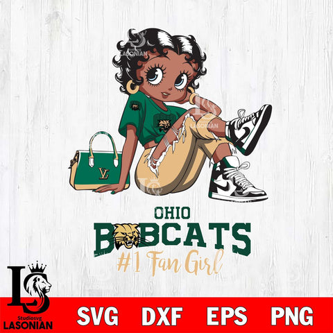 Ohio Bobcats #1 Black Fan Girl Betty Boop, Svg Eps Dxf Png File, Digital Download