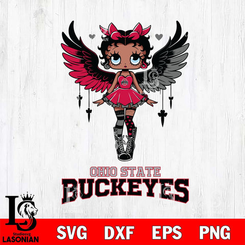 Ohio State Buckeyes Anglel Black Fan Girl Betty Boop, Svg Eps Dxf Png File, Digital Download