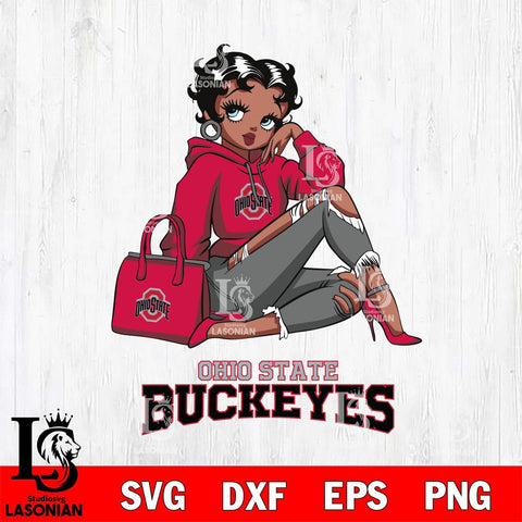 Ohio State Buckeyes Awesome Black Fan Girl Betty Boop, Svg Eps Dxf Png File, Digital Download