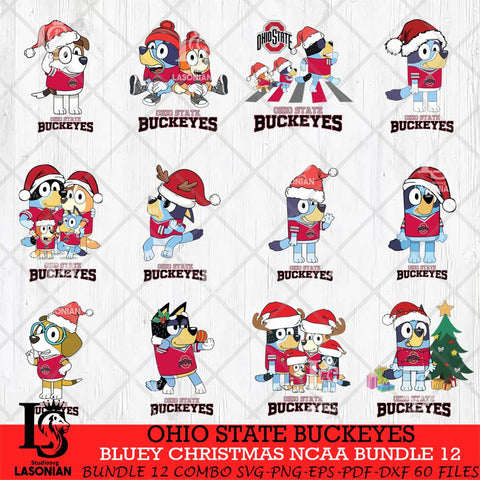 Ohio State Buckeyes Bluey Christmas NCAA Bundle 12 Cricut File Cut Files , Bluey Cricut , Christmas Svg , Bluey svg , Digital Download, dxf eps png pdf file