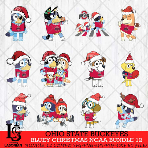 Ohio State Buckeyes Bluey Christmas NCAA Bundle 12 SVG Eps Dxf Png File, Digital Download, Instant Download