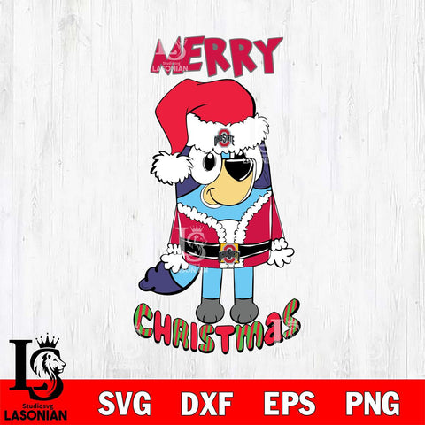 Ohio State Buckeyes Bluey Merry Christmas Bluey Santa Claus Svg Eps Dxf Png File, Digital Download